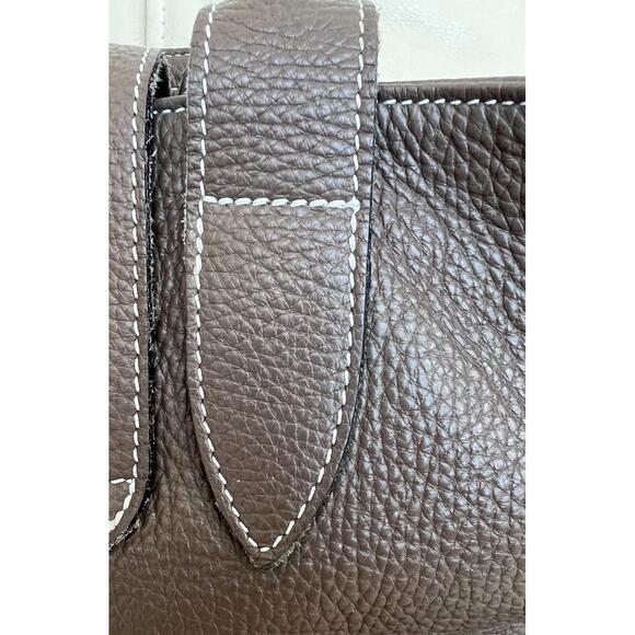 BORSE IN PELLE Italy Brown Pebble Leather Tote Handbag Silver Lock - Picture 9 of 9